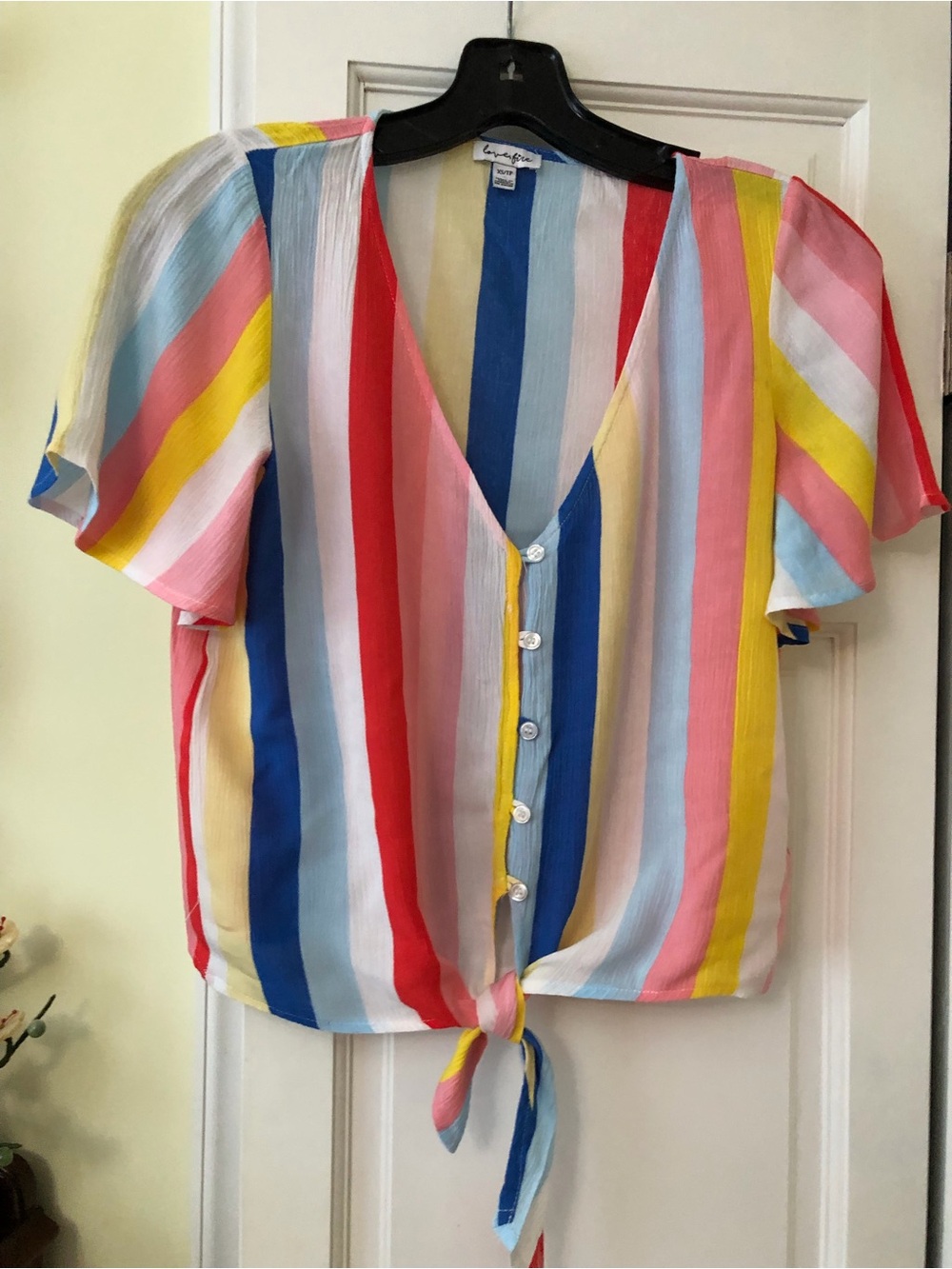 love, Fire Multicolor Stripe Tie-Front V-Neck Blouse